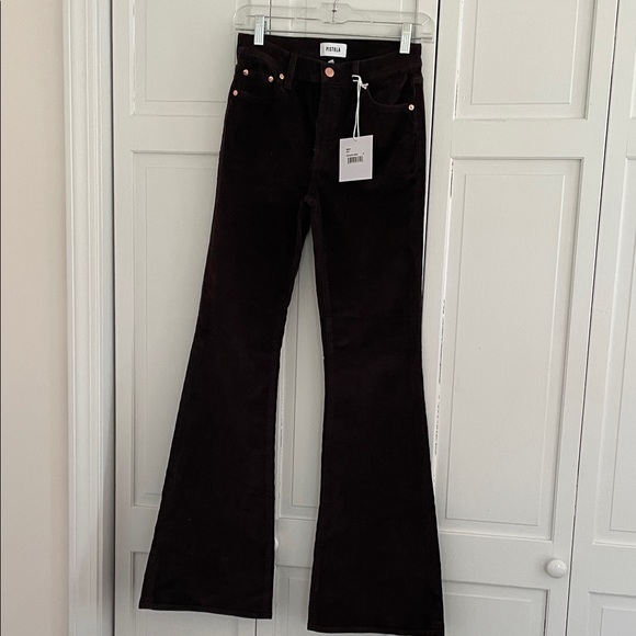 pistola Pants - Pistola mocha brown corduroy flared jeans with copper hardware